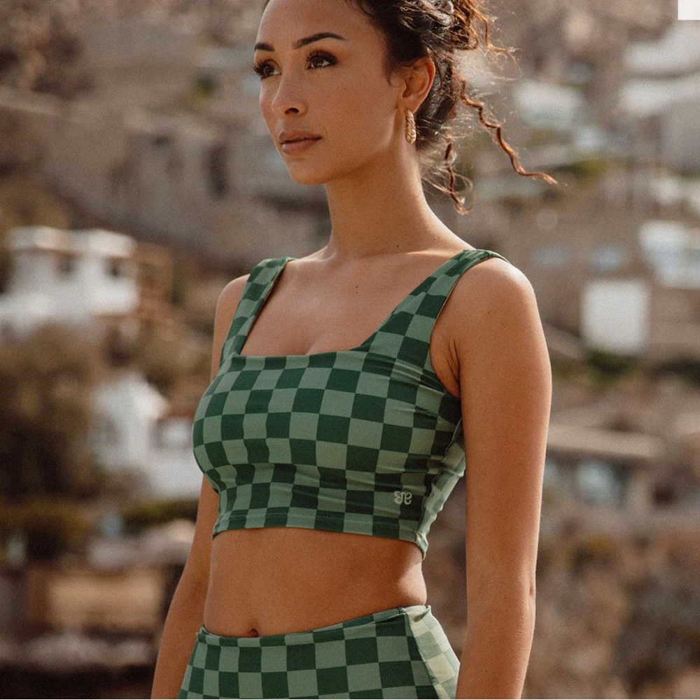 GREEN CHECK OLIVIA SWIM CROP TOP